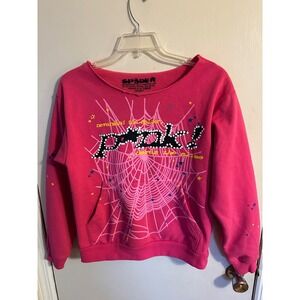 Sp5der P*nk Worldwide Sweatshirt RARE Scoop Neck Kangaroo Pocket Small Y2K